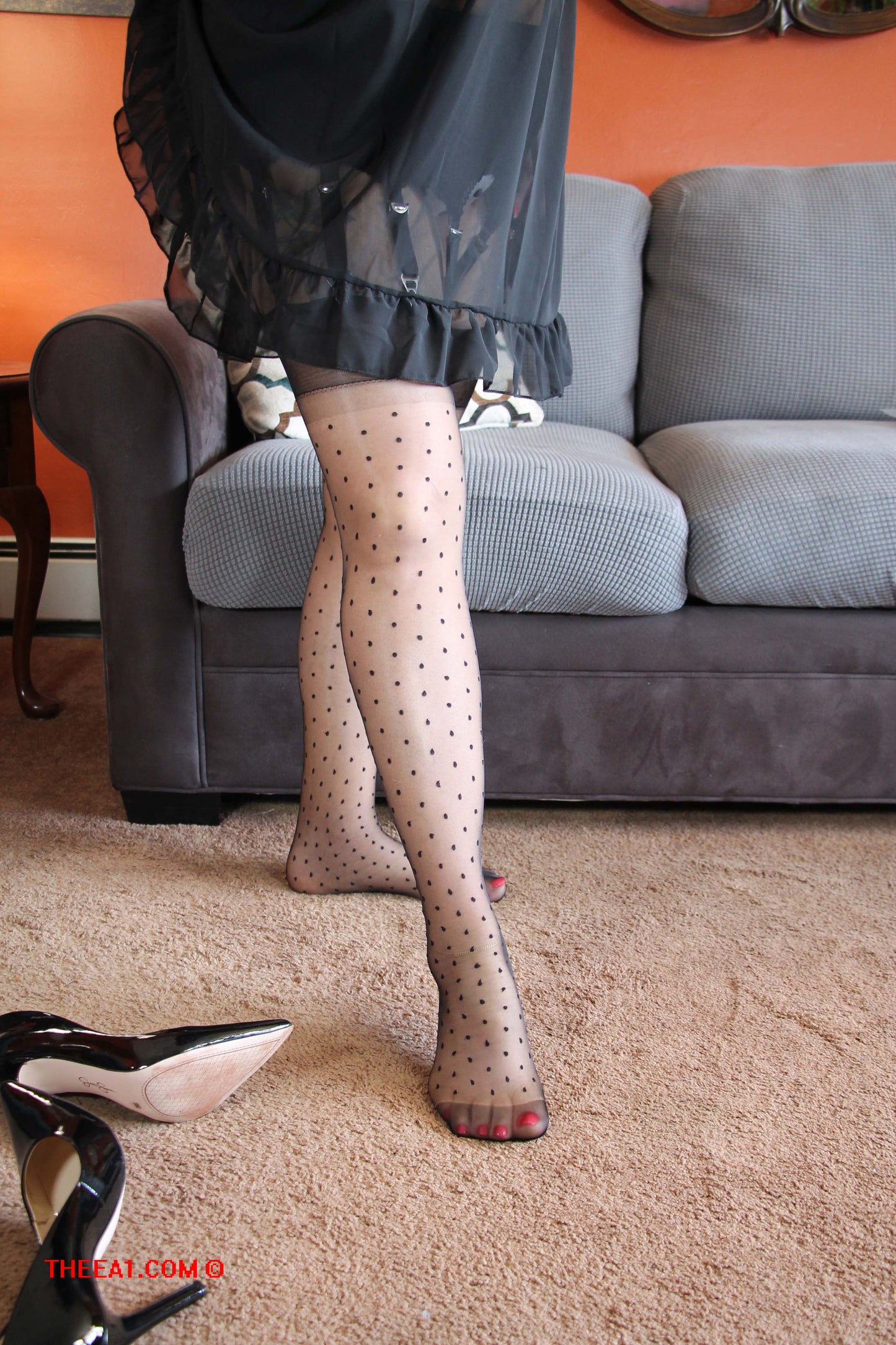 1 pair of Well Worn Black Polka-Dotted RHT Stockings